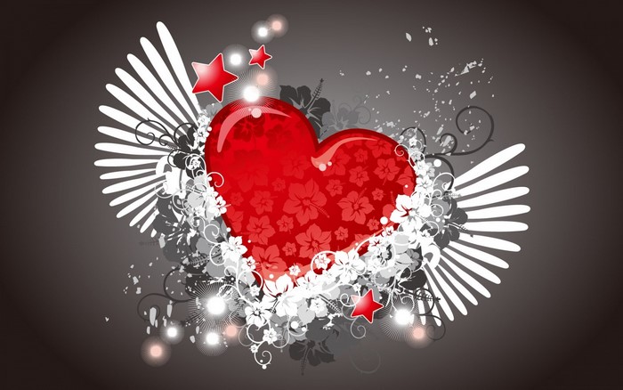 Red heart with wings and stars