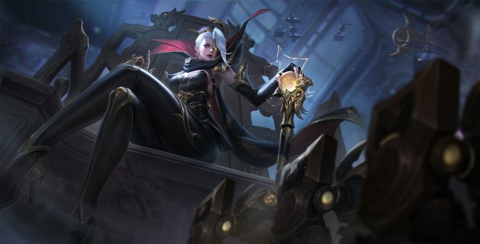 Woman with white hair holding a glowing orb