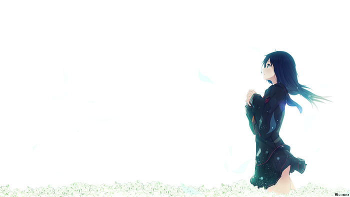 Anime girl praying in a field of white flowers