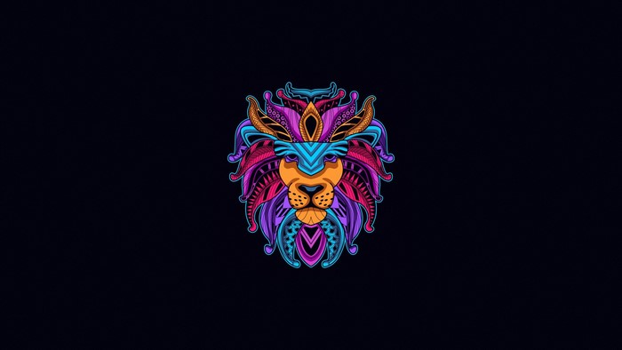Colorful abstract lion head artwork
