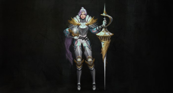Fantasy knight with ornate armor and spear