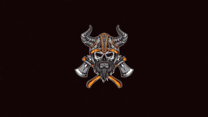 Viking skull with battle axes and helmet