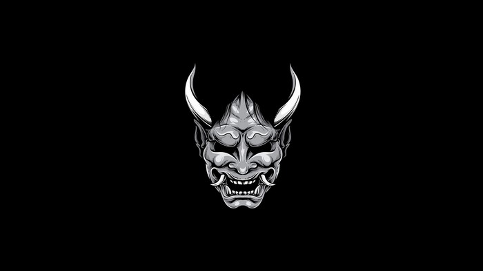 Monochrome Oni mask with horns
