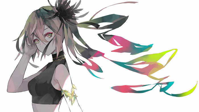 Anime girl with colorful flowing hair