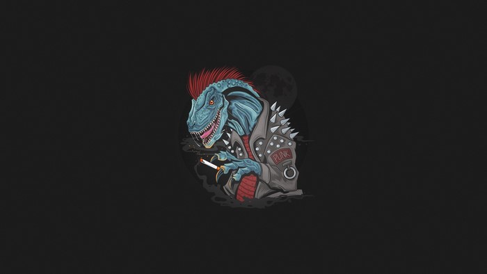 Punk dinosaur smoking a cigarette