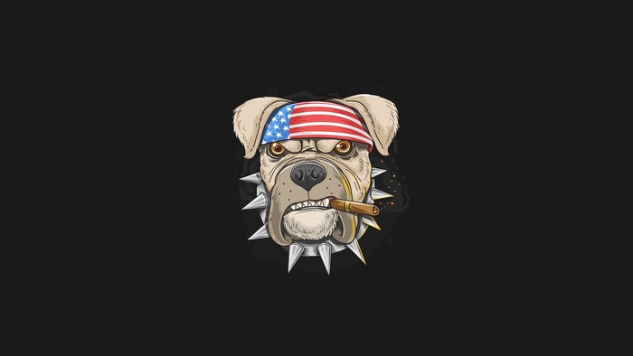 Bulldog wearing American flag bandana smoking cigar
