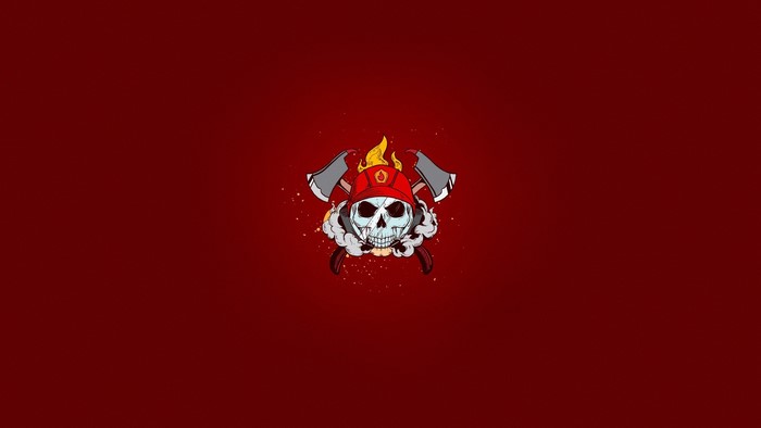 Skull with Firefighter Helmet and Axes