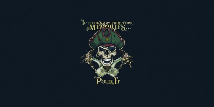 Pirate Skull with Bottles and Quote