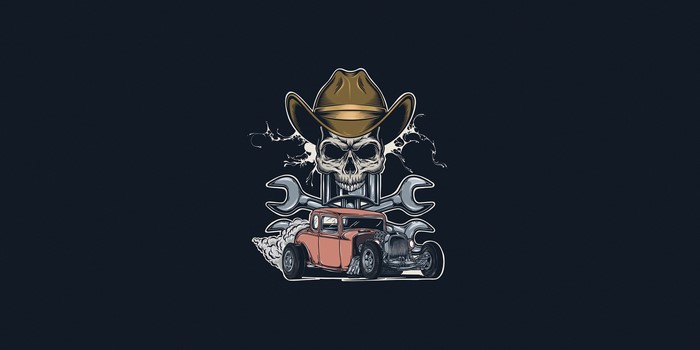 Skull with Cowboy Hat and Hot Rod Car Artwork