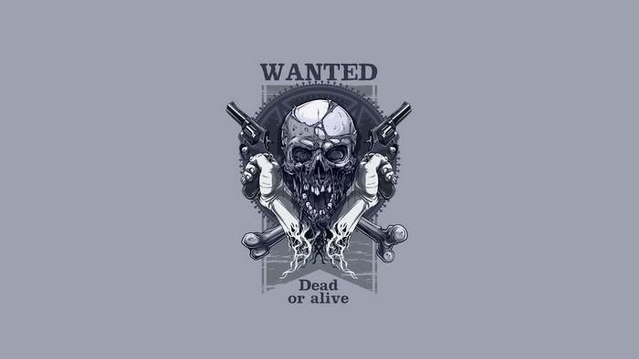 Wanted Skull with Guns and Bones