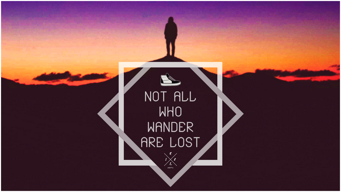 Silhouette of a person on a hill at sunset with a quote