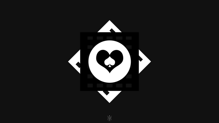 Minimalist heart and spade symbol on black background