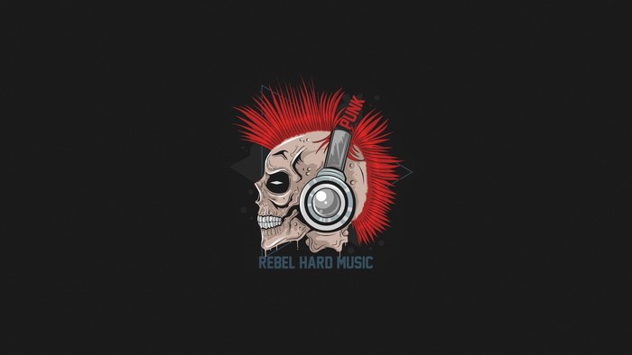 Skull with punk mohawk and headphones