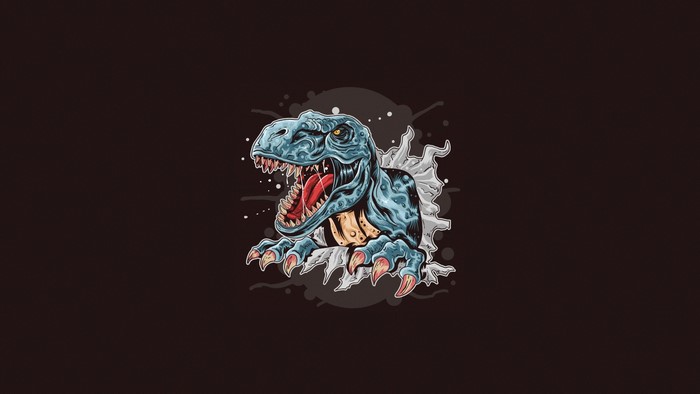 Blue Tyrannosaurus Rex breaking through a surface