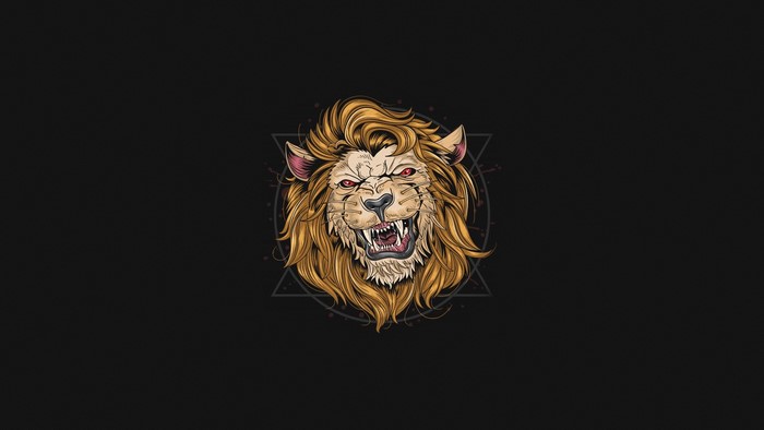 Artwork of a roaring lion's head with a geometric background