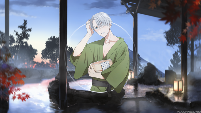 Victor Nikiforov from Yuri on Ice in a hot spring
