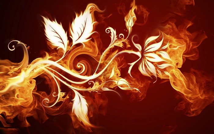 Floral design with fire and leaves