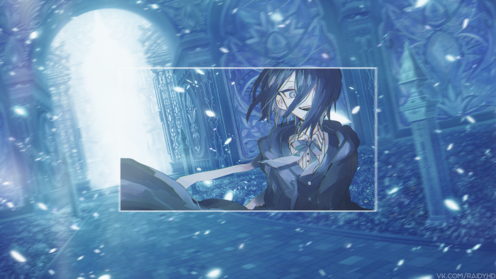 Anime girl in a blue fantasy setting