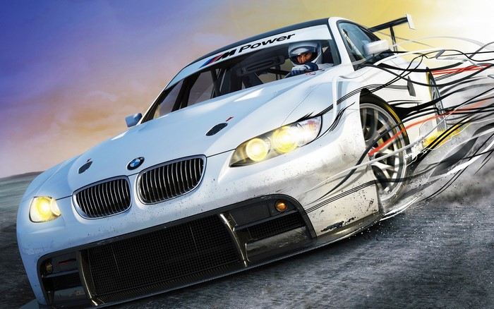 White BMW M Power race car from Need for Speed