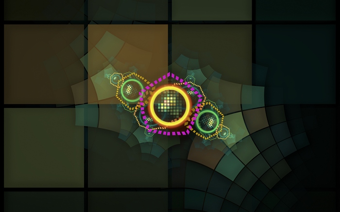 Abstract fractal art with geometric shapes and glowing circles