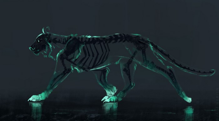 Turquoise skeleton tiger artwork by Jade Merien