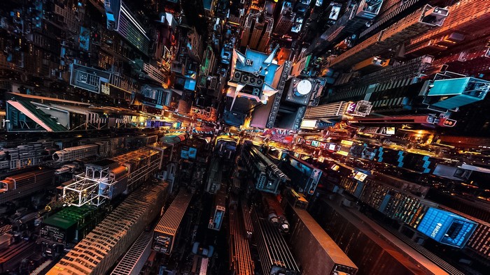 Aerial view of New York City at night