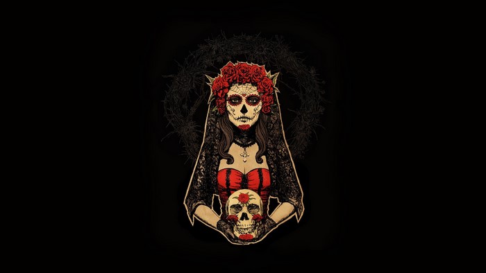 Woman with skull makeup and roses