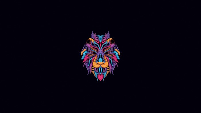 Colorful abstract lion face artwork