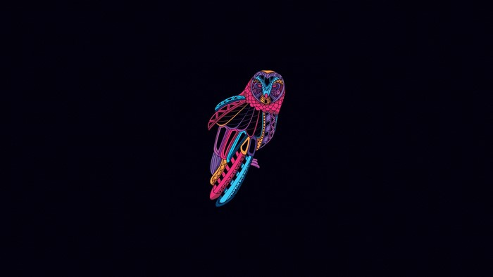 Colorful abstract owl illustration on black background