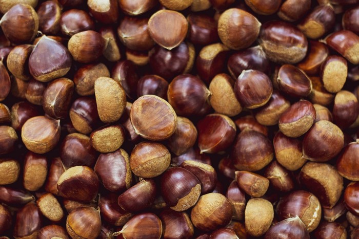 Macro view of fresh chestnuts