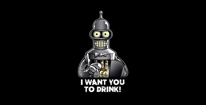 Bender from Futurama holding beer bottles