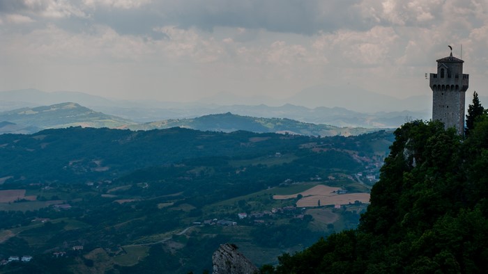 Landscape with tower on mountain top