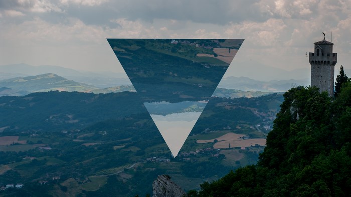 4K landscape with inverted triangle and tower