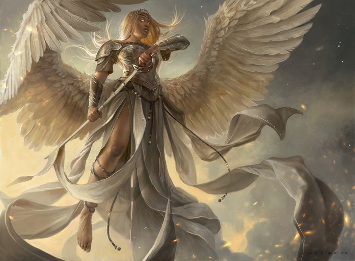 Angel warrior with sword and wings