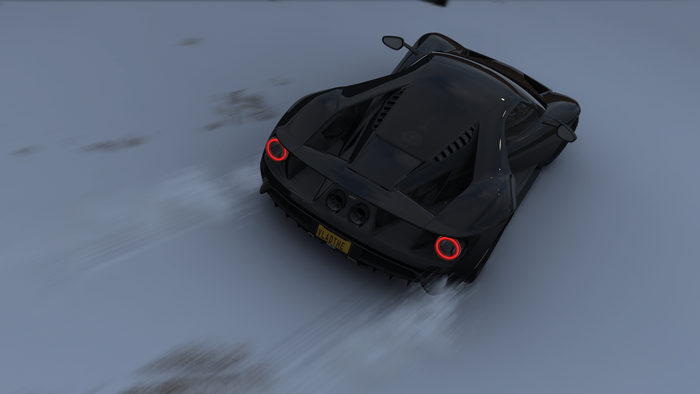 Black Ford GT Mk II drifting in snow, Forza Horizon 4