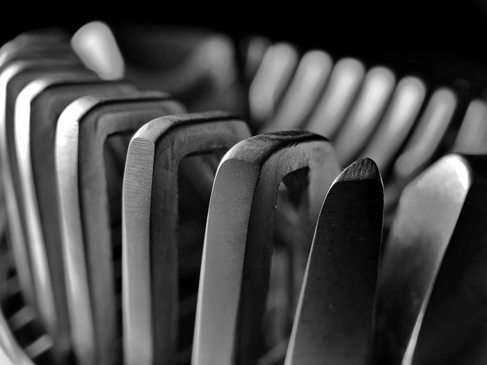 Monochrome close-up of metal objects