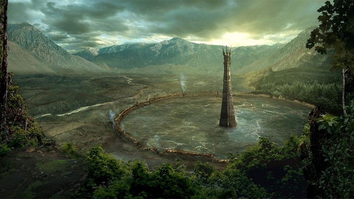 Artwork of Isengard's Orthanc tower from The Lord of the Rings