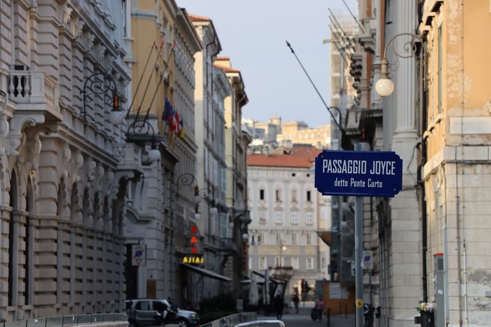 Passaggio Joyce street sign in Trieste, Italy