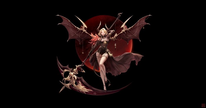 Fantasy succubus with wings and scythe
