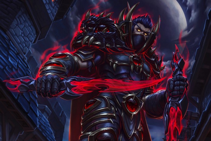 Night Elf assassin with glowing red eyes and daggers