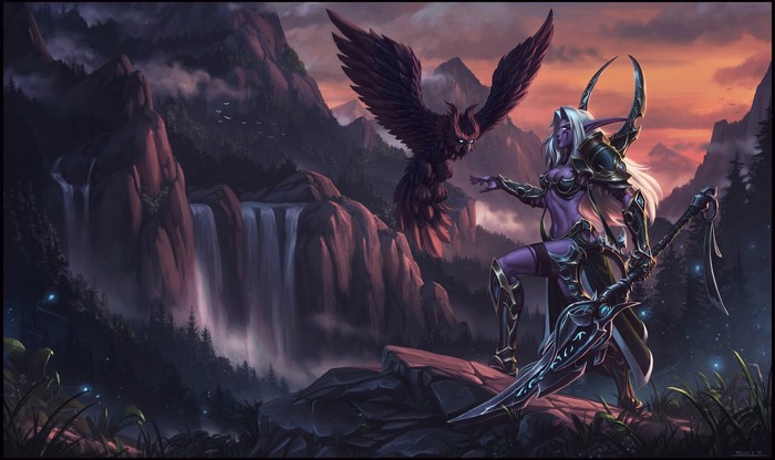 Night Elf with a bird companion in World of Warcraft