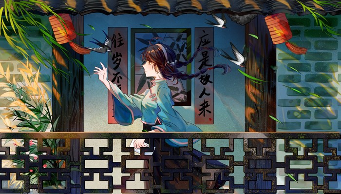Yuezheng Ling from Vocaloid with birds