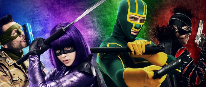 Kick-Ass 2 characters: Kick-Ass, Hit Girl, Colonel Stars and Stripes