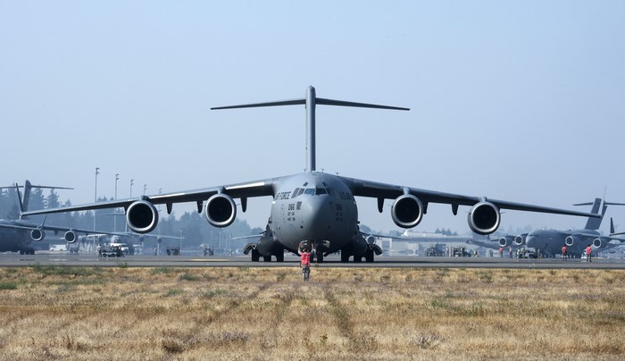 US Air Force Boeing C-17 Globemaster III aircraft on tarmac