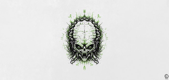 Predator Skull Artwork with Green Accents
