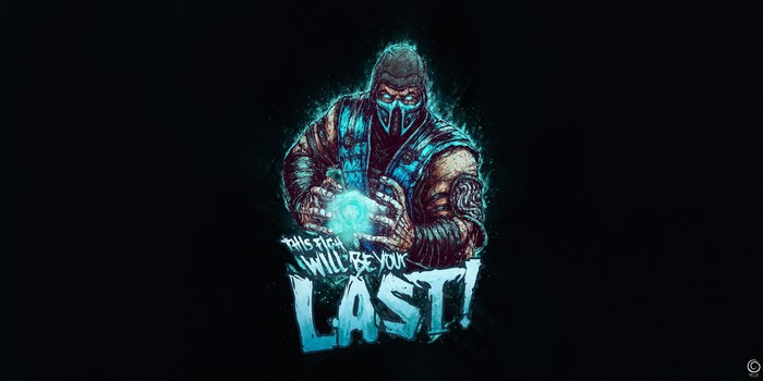 Sub Zero from Mortal Kombat holding a blue energy ball