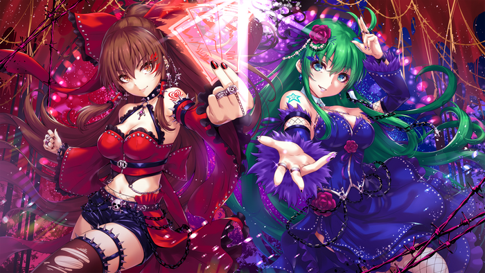 Hakurei Reimu and Kochiya Sanae from Touhou