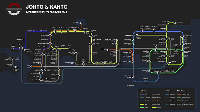 Johto & Kanto Interregional Transport Map