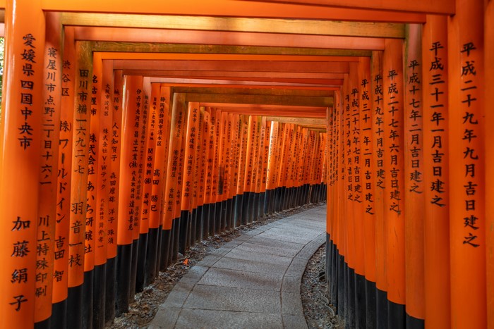 Fushimi Inari-taisha Torii Gates Pathway in Kyoto, Japan