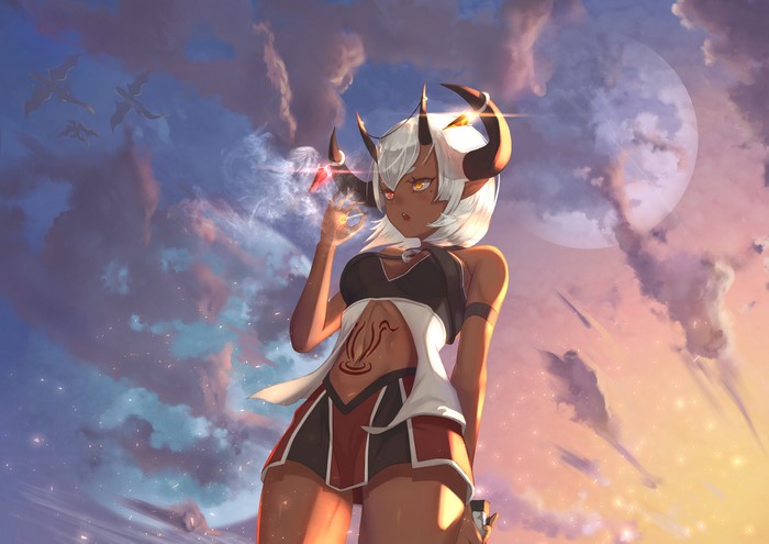 Anime girl with horns and magic